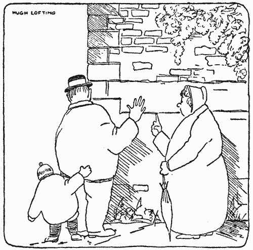 "Peeping round the corners of the house"