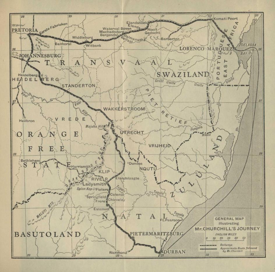 GENERAL MAP illustrating Mr. CHURCHILL'S JOURNEY