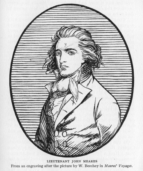 LIEUTENANT JOHN MEARES.  From an engraving after the picture by W. Beechey in <I>Meares' Voyages</I>.
