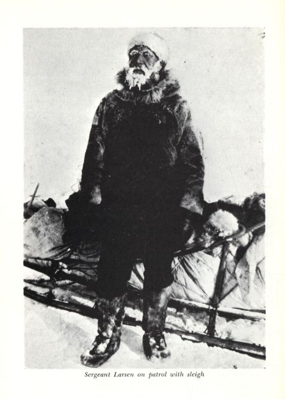 Sergeant Larsen on patrol with sleigh