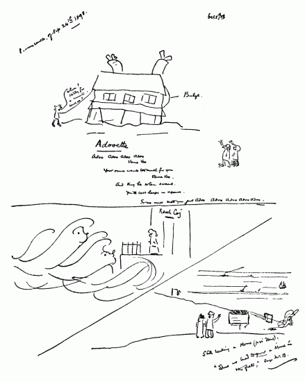 Drawings with writings by hand.